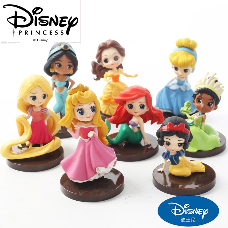 

Disney 8pcs/lot Q Posket princesses figure Toys Dolls Tiana Snow White Rapunzel Ariel Cinderella Belle Mermaid PVC Figures toys