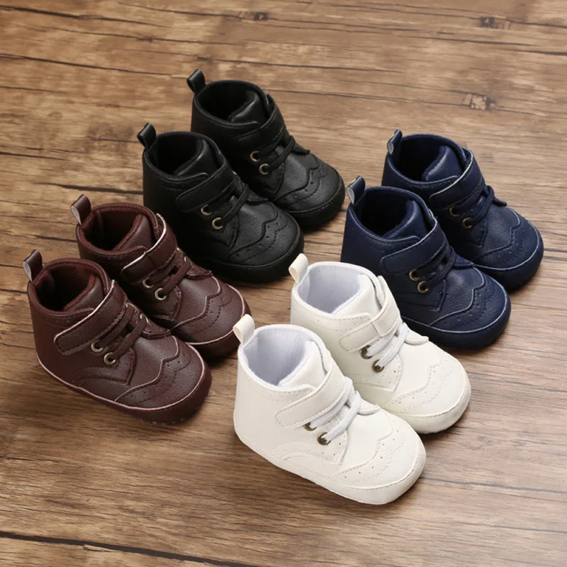 

Newborn Baby Boys Classic Shoes PU Leather First Walkers Lace-Up Walking Prewalkers 0-18M