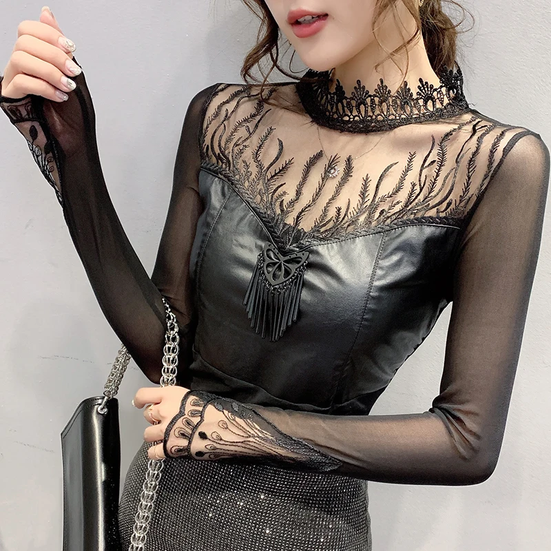 Европейская одежда сексуальная Лоскутная Кружевная футболка новинка 2020 весна