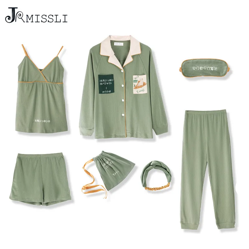 JRMISSLI 100% хлопок Для женщин пижамные комплекты 7 шт. одежда для сна женская пижама