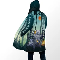 3d all over printed hooded cloak wolf tattoo winter warm x long zip coat mens unisex flannel outwear dropshipping