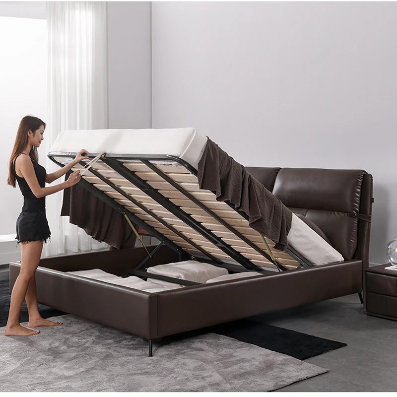 

Nordic multifunction leather bed bed bed 1.5 1.8 m double master bedroom small apartment tatami bed modern minimalist