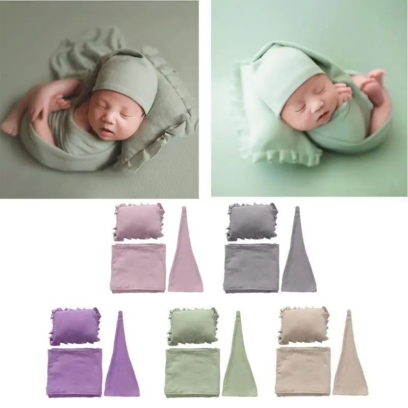 

3Pcs/Set Newborn Photography Prop Infant Sleepy Cap+Wrap+Pillow Set Studio photo shoot Accessories