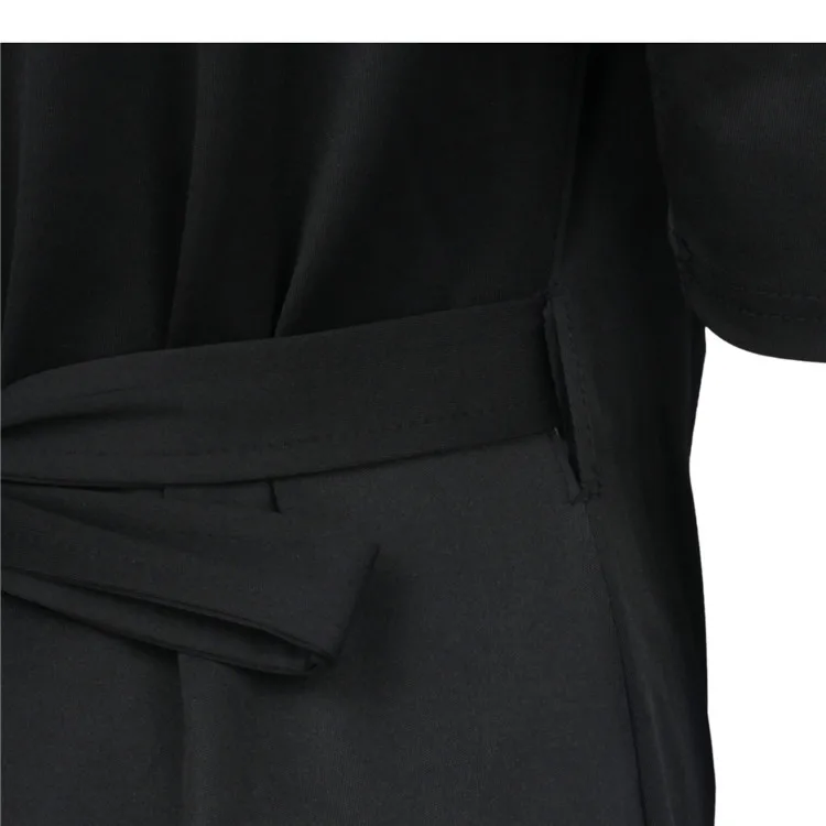 Женское черное однотонное платье с v-образным вырезом и рукавом средней длины