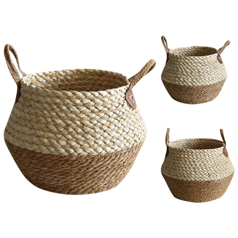 

Opvouwbare Natuurlijke Bloempot Storage Basket Zeegras Rieten Mand Home Decor Tuintie Large Flower Pots for Plants