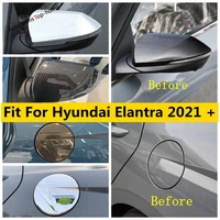 yimaautotrims car fuel tank cap rearview mirror cover trim abs chrome carbon fiber look exterior for hyundai elantra 2021
