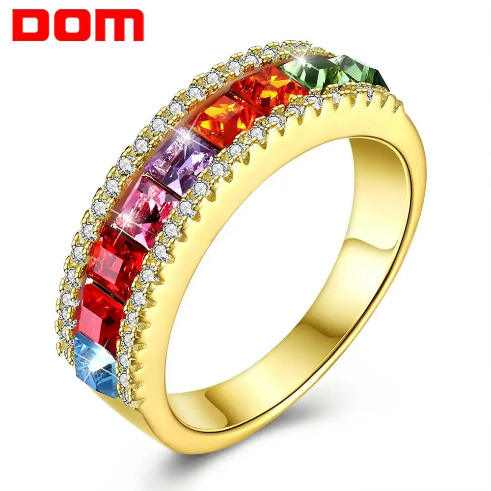 DOM женские кольца Настоящее серебро 100% 925 пробы цветные золотые с кристаллами для
