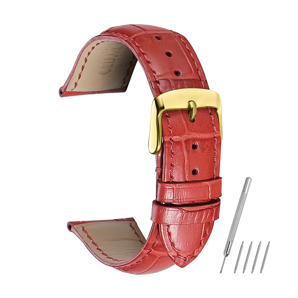 Кожаный ремешок CHIMAERA 14, 15, 16, 18, 19, 20, 21, 22, 24 мм, Золотая Пряжка, черный, коричневый ремешок для часов, браслет из кожи аллигатора для Tissot