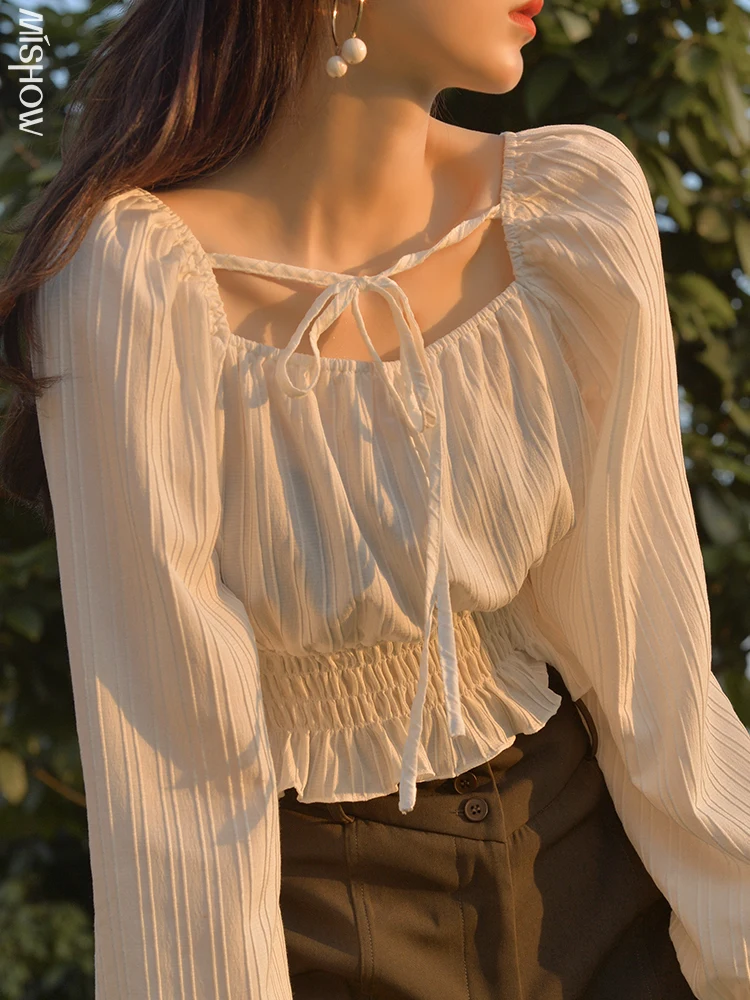 MISHOW осень 2020 блузки для женщин однотонные с квадратным вырезом модные