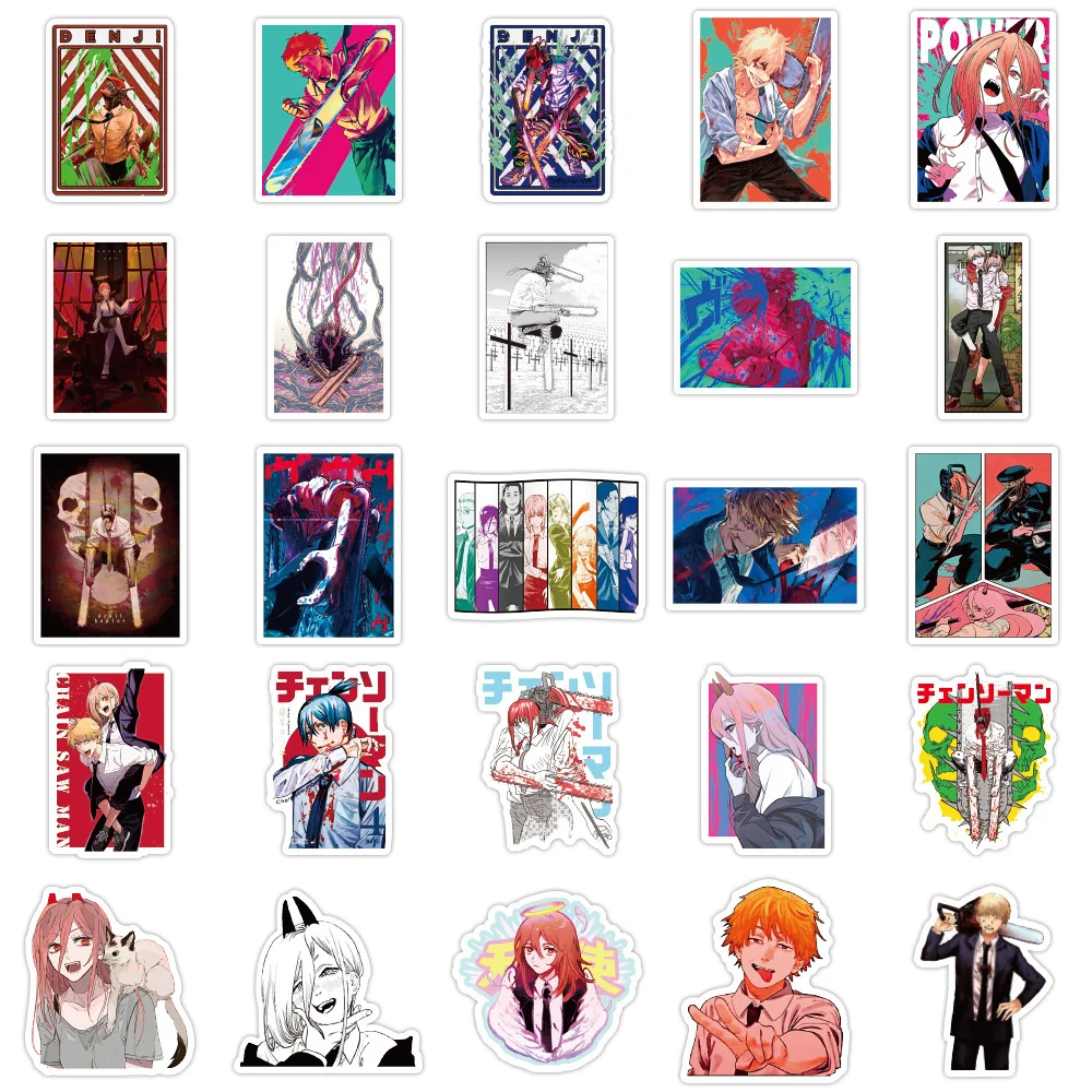 10/30/50PCS Chainsaw Man Japanese Anime Sticker PVC Graffiti Suitcase Luggage Guitar Waterproof Notebook Wholesale - купить по