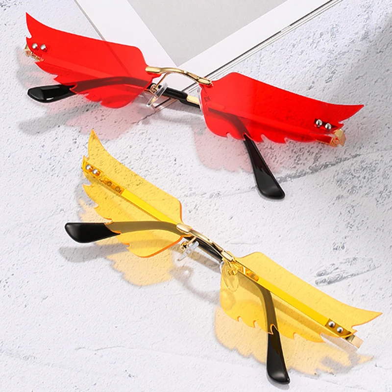 

Luxury Cat Eye Sunglasses Women Vintage Brand Designer Rimless Feather Sun Glasses Trending Mirror Lens Narrow Eyewear UV400