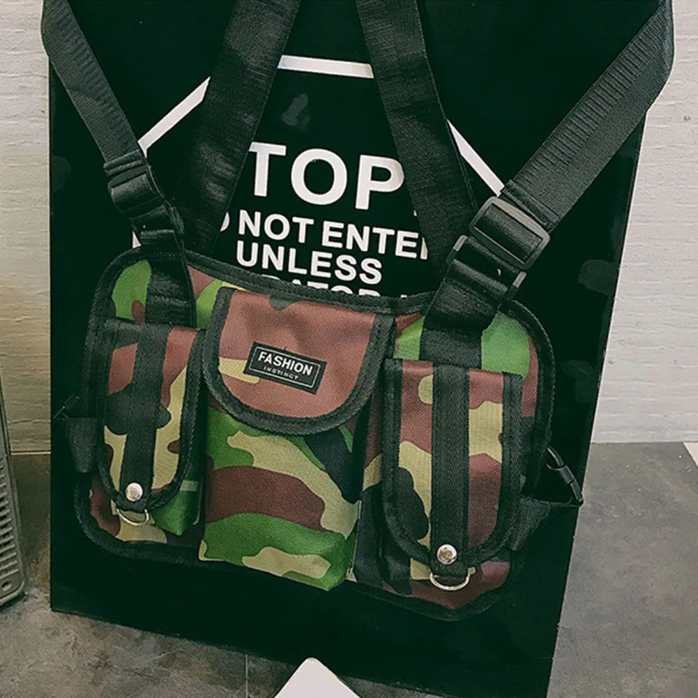 

Women Men Hip Hop Backpack Fashion Functional Streetwear Nylon Chest Bag Sports Fanny Pack Waist Adjustable Shoulder Vest
