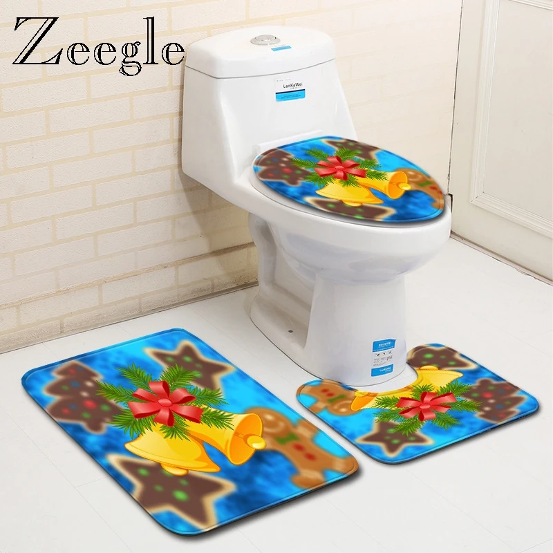 

Zeegle Bath Mat Set Christmas Mat for Toilet Decor Bathroom Floor Rug Polyester Toilet Pedestal Rug Toilet Entrance Rug Doormat