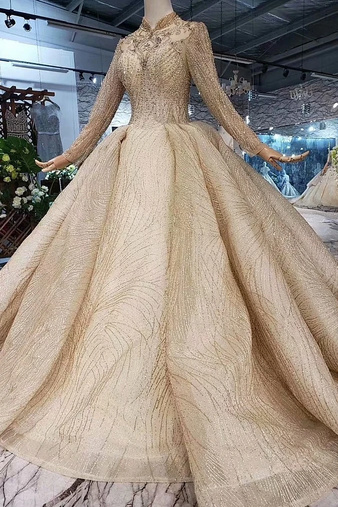 2020 винтажное арабское Золотое свадебное платье Длинные бальные платья рукава