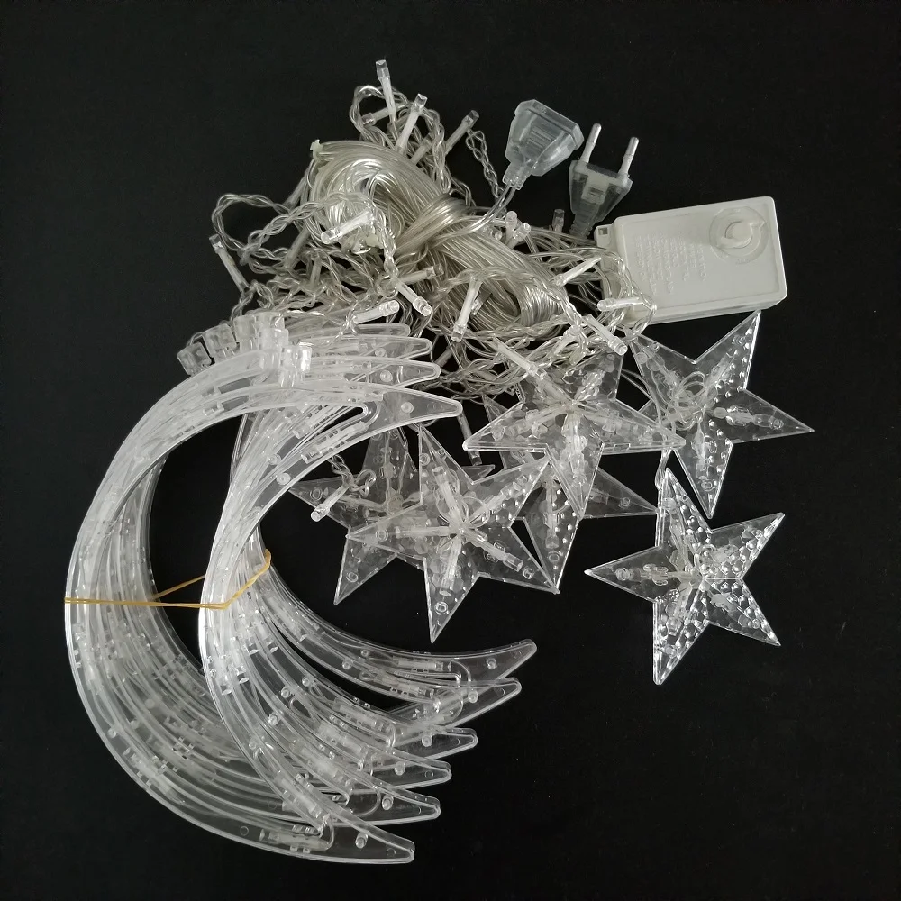 EU/USB LED Star Moon Curtain String Light memory function Fairy Garland Light Decor Party Wedding Christmas Light String
