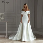 Простое шелковое атласное свадебное платье Verngo со съемным нарукавником и открытыми плечами, Длинные свадебные платья-русалки, женское платье