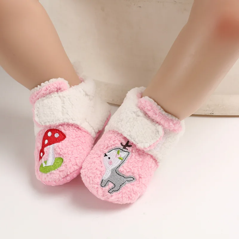 Детская зимняя обувь с рисунком для новорожденных Флисовая маленьких девочек и