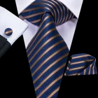 Галстук Hi-Tie мужской s, темно-синий, золотистый, полосатый Шелковый Свадебный галстук для мужчин, носовой платок, запонки, набор для деловой вечеринки, новинка, дизайнерская Прямая поставка