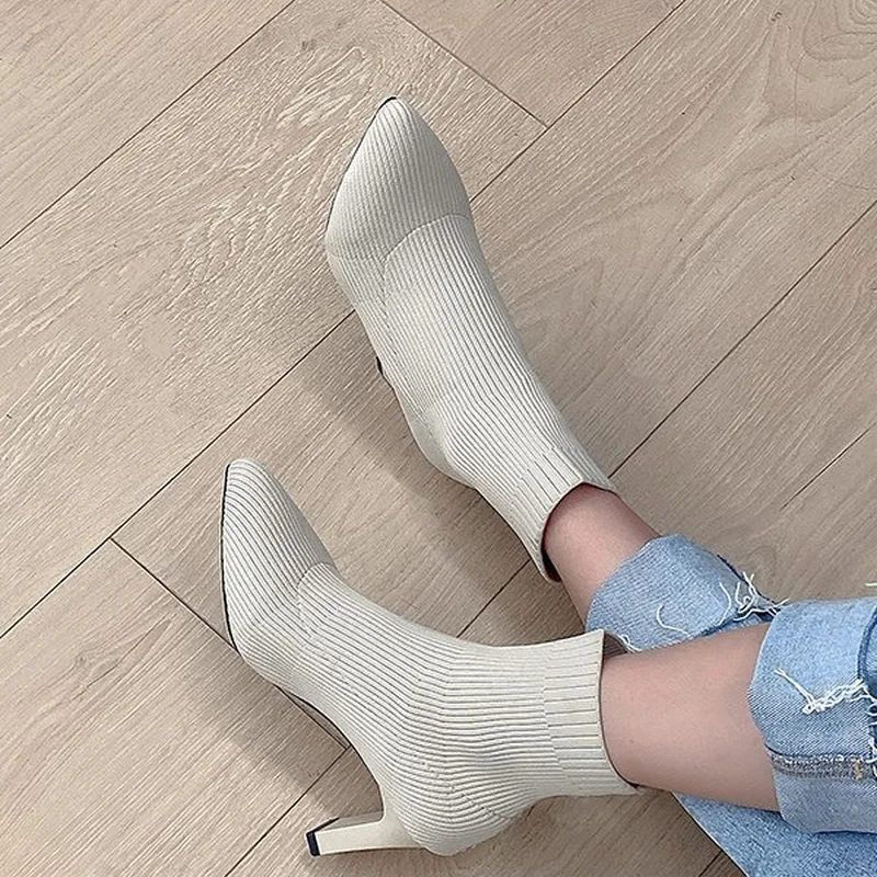 

Martin Boots Women's 2021 Autumn Winter New Style European and American Flying Woven Surface Pointed Toe Boots Women Socks Boots