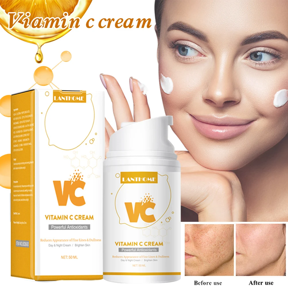 

LANTHOME Face Cream Vitamin C Repair Fade Freckls Melanin Remover Brighten Skin Whitening Remove Dark Spots Facial Cream 50g