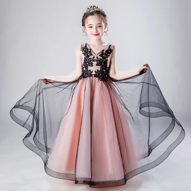 Кружевное платье с цветами для девочек лето 2020 свадебное элегантное бальное