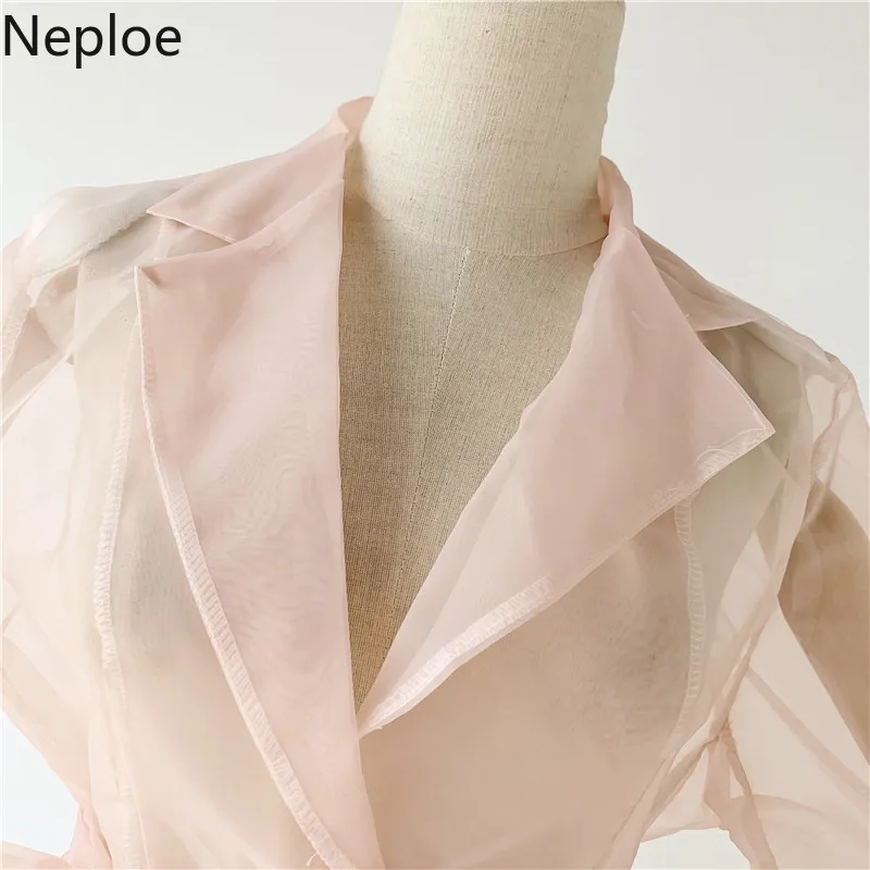 Neploe сексуальная перспективная блузка с бантом органза тонкая талия открытая