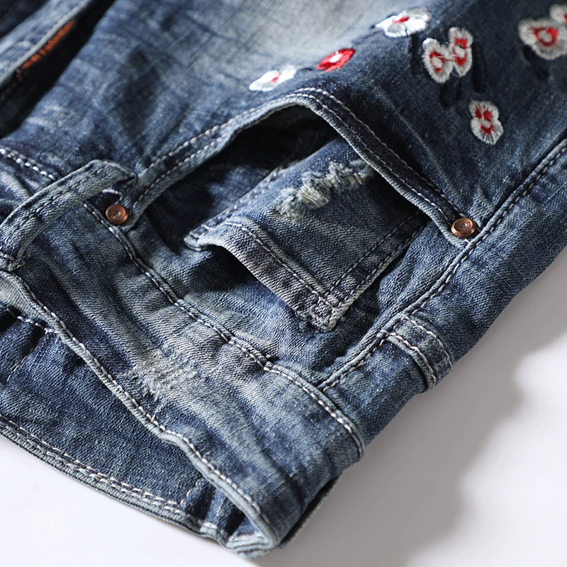 Мужская джинсовая шорты с вышивкой новое летнее платье цветочным принтом Модная