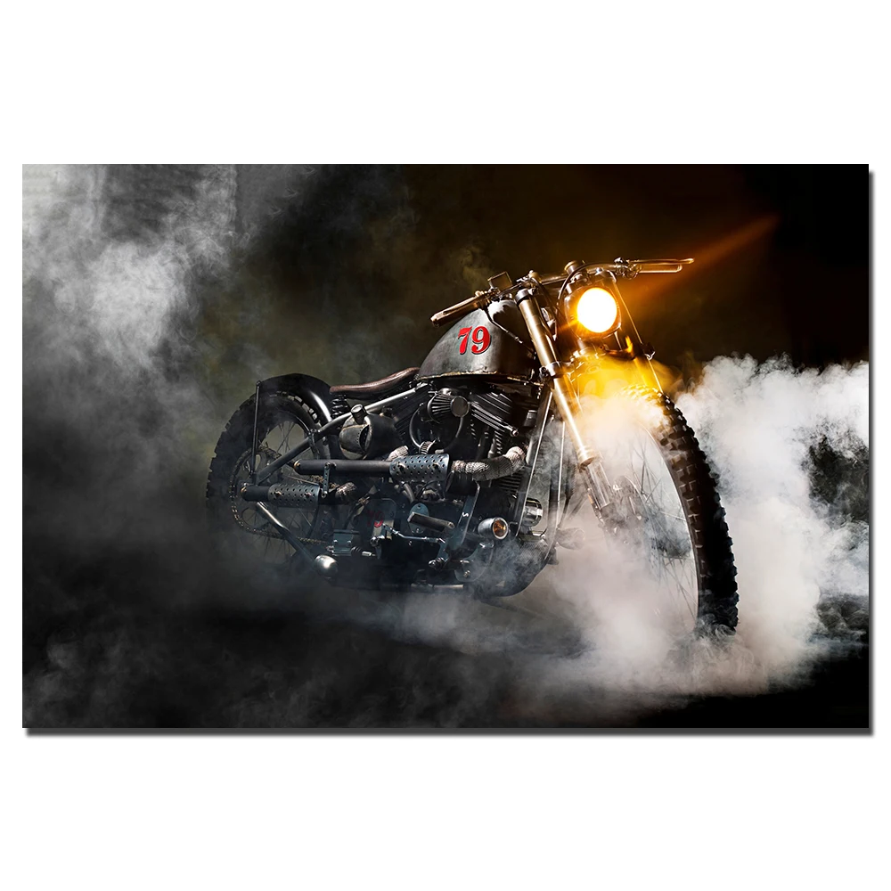 Настенная картина Boneshaker Ретро стиль мотоцикл картины в рамке для декора гостиной