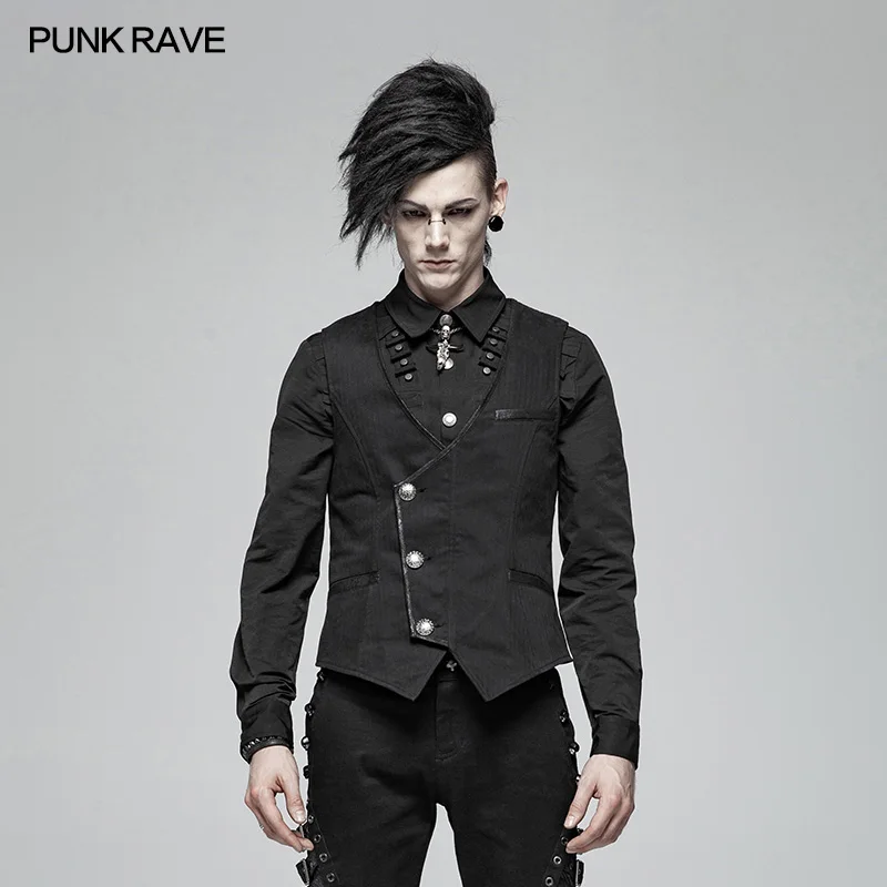 

PUNK RAVE Steampunk Simple Vest,Asymmetrical placket design,The pocket uses the adhesive crack skin WY994