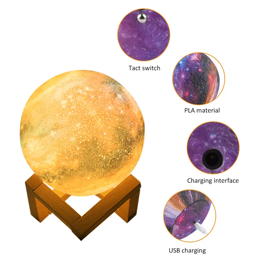 Светодиодный ночной Светильник 3D печать с изображением луны и звезд лампа USB