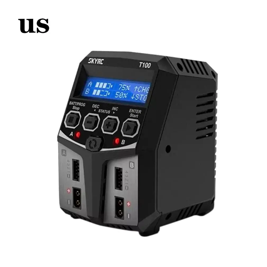 

T100 DUAL 5A 2X50W Balance FPV Charger Discharger For 2-4S LiPo/LiIon/LiHV Battery RC Drone Multirotor