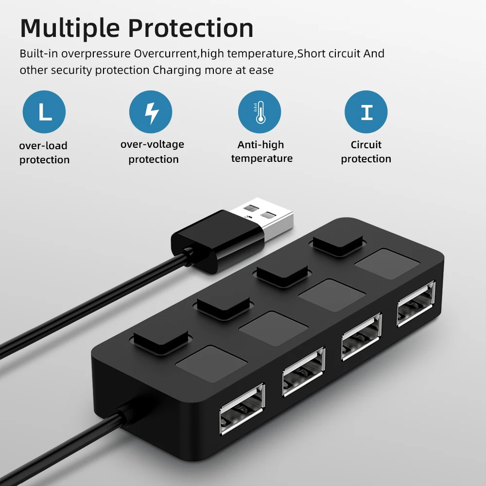 

USB 2.0 HUB Multi USB Splitter 4 Ports Expander Multiple USB 2.0 Hub Use Power Adapter USB2.0 Hub with Switch For PC Computer