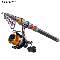 goture fishing reel rod combo set 1 8 3 6m carbon telescopic fishing rod with full metal spinning fishing reel vara de pesca