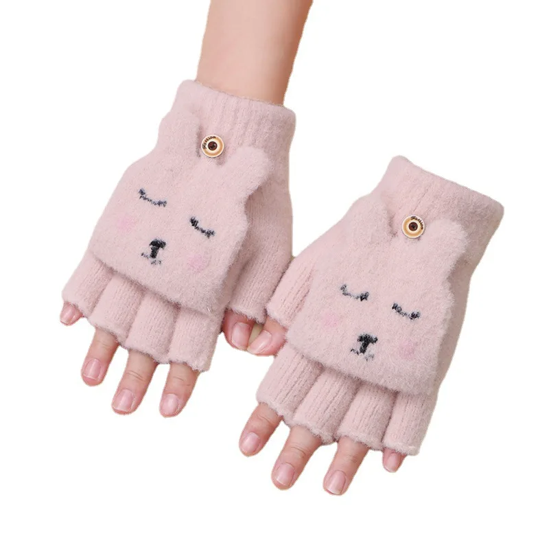 

Зимние новые плюшевые перчатки 2021, эластичные вязаные перчатки, теплые перчатки с милым кроликом для девочек