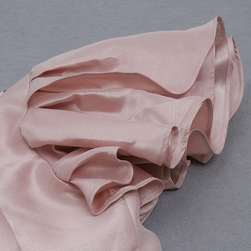 

PB Chic Pink Satin Mini Dress Ruffles Design Short Sleeves Draped Sexy V Neck Celebrity Party Club Vestido Free Shipping