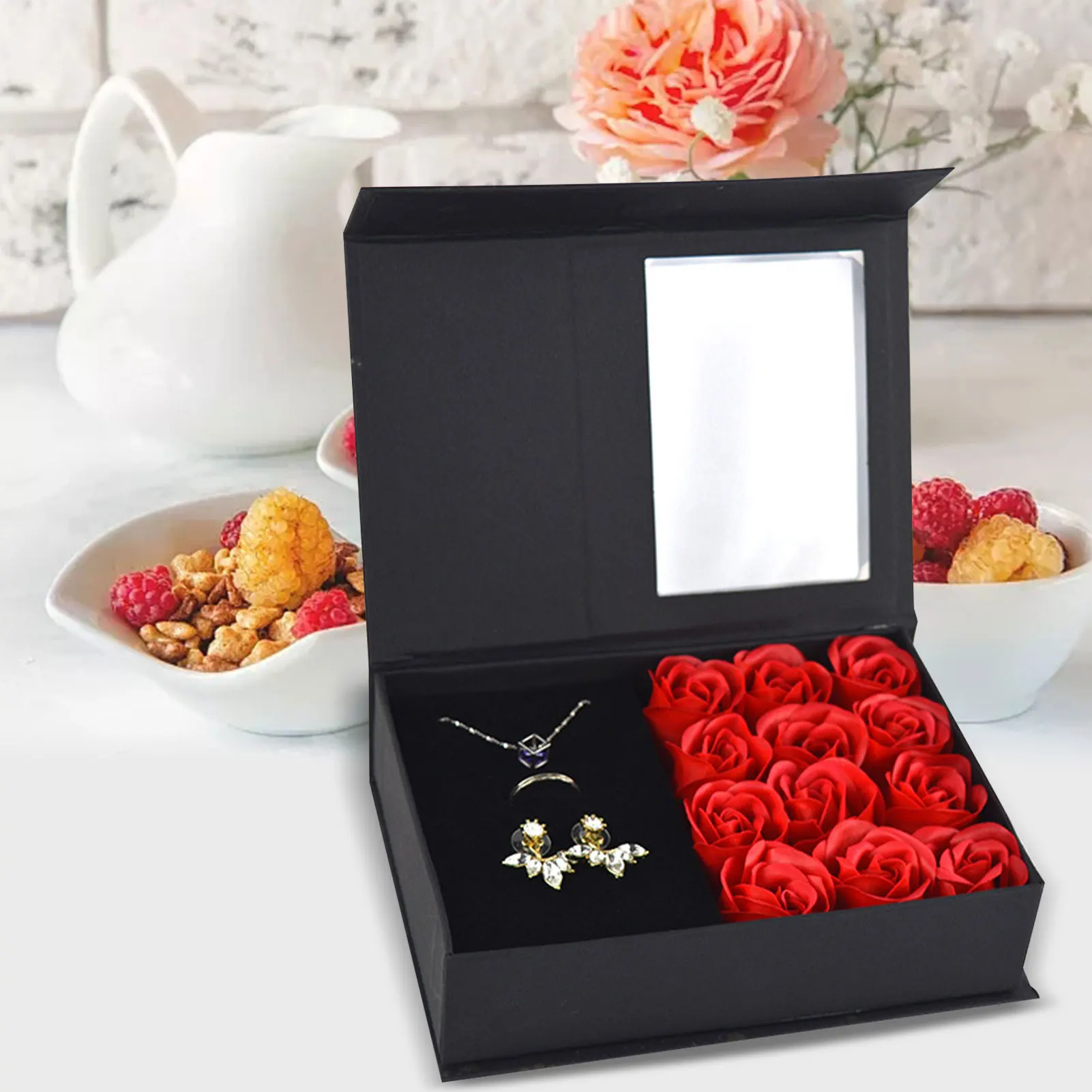 

Valentine's Day Rose Flower Gift Box Clamshell Open Window Necklace Soap Flower Gift Box Jewelry Watch Lipstick Gift Box