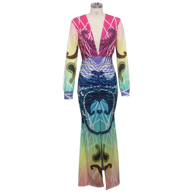 Градиент геометрический сексуальное вечернее платье из шифона Русалка длинное