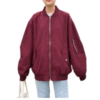 women bomber jacket boyfriend oversize long sleeve basic coat female zipper spring armygreen black baggy baseball uniform jacket