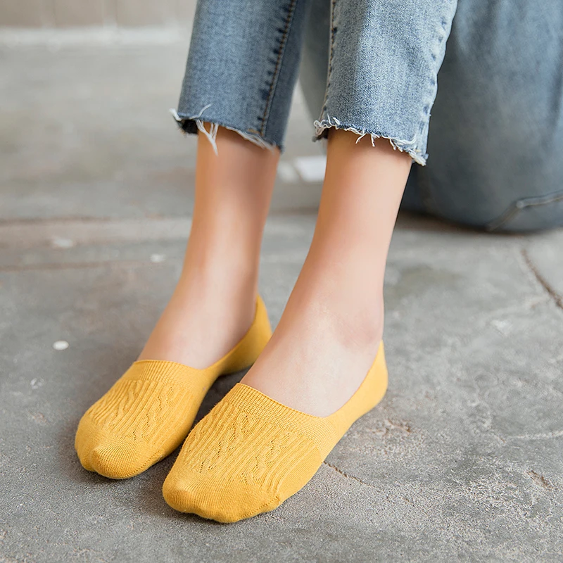 Незаметные нескользящие носки карамельных цветов с низким вырезом Модные