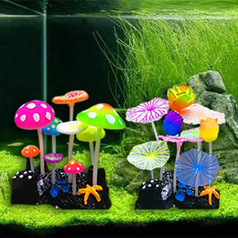 

Aquarium Decorations, Fish Tank Simulation Coral Plant Decorations Glowing Silicone Accessories 2Pack