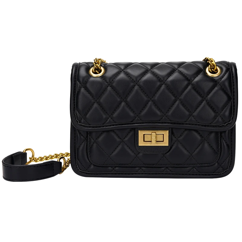 

Korean Fashion Simply Black PU Leather Crossbody Bag Women Solid Color Shoulder Messenger Bag Lady Chain Travel Small Handbag