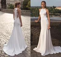 fashion hot sale halter lace back wedding dresses 2020 satin mermaid off shoulder sleeveless wedding bridal gowns vestidos