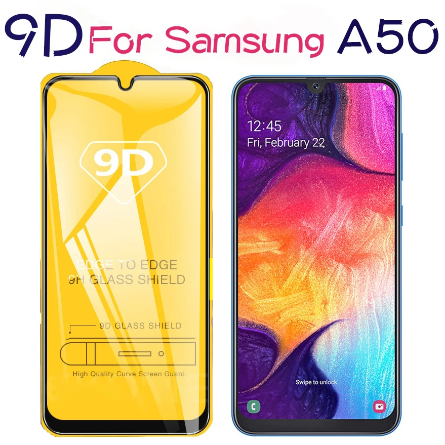 Чехол с полным покрытием 9D для Samsung Galaxy A50 Защитное стекло samsung galaxy samsun sumsan sumsang galax A