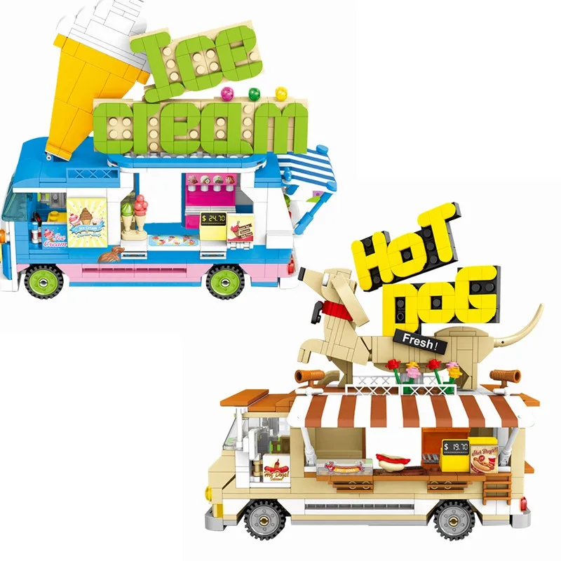 

Городской уличный магазин мороженое Ван Хот дог автомобиль блок набор 3D DIY uilding кирпичная игрушка для мальчиков девочек