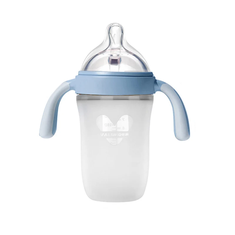 

VALUEDER 240ML Safety Silicone Baby Bottle Newborn Wide Mouth milk Bottle with Handle Straw baby feeding water squeeze bottle