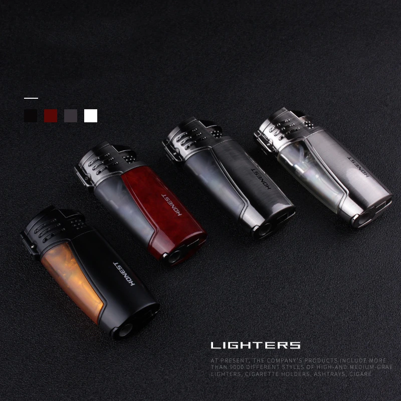 Новинка модная честная зажигалка с тремя прямыми синими огнями Бутановая