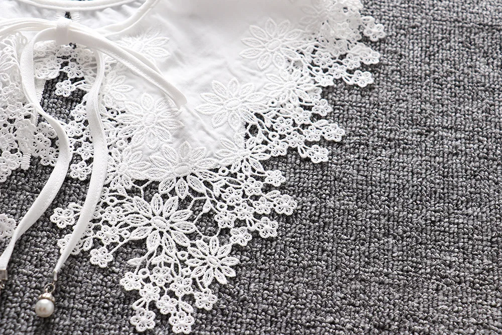 

Elegant Dress Cotton White Lapel Fake Collar for Women Floral Embroidery Korean False Collar Neck Shawl Wrap Detachable Collar