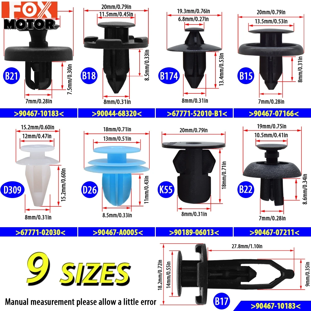 200X автомобильный клипс с заклепками и зажимами крепеж для панели бампера Toyota Corolla