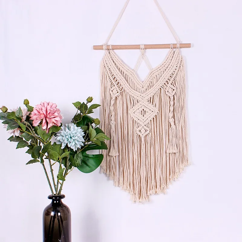 

Macrame Woven Tapestry Wall Hanging Carpet Bohemian Tassels Chic Living Room Bedside Porch Home Christmas Wedding Ornament