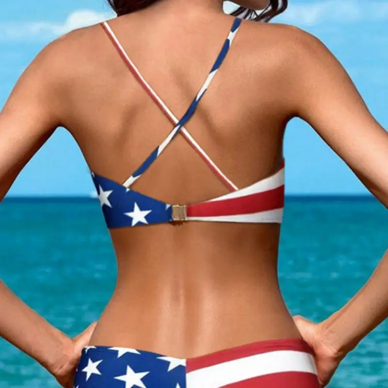 Бандажный комплект бикини с американским флагом бюстгальтер пуш-ап купальник